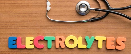 Electrolytes spelled with colored letters and a stethoscope