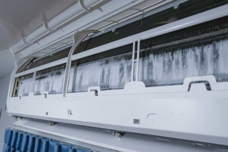 indoor mini-split AC unit with frozen evaporator coils